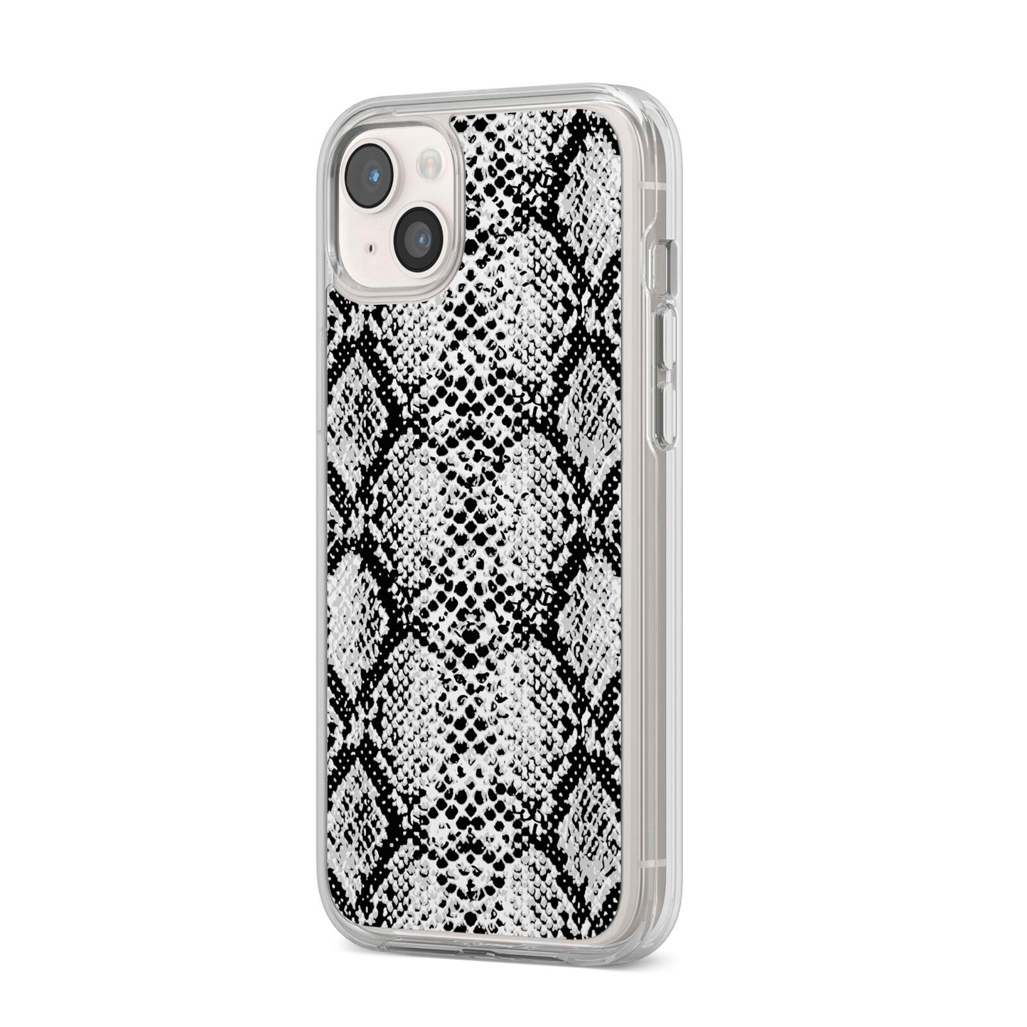 Black Snakeskin iPhone 14 Plus Clear Tough Case Starlight Angled Image