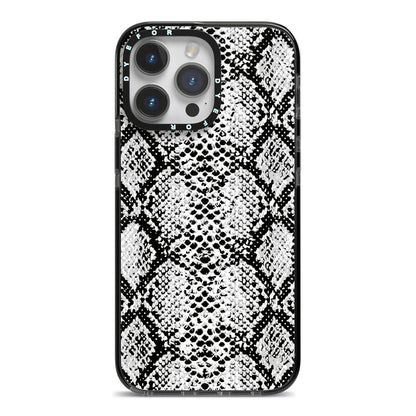 Black Snakeskin iPhone 14 Pro Max Black Impact Case on Silver phone