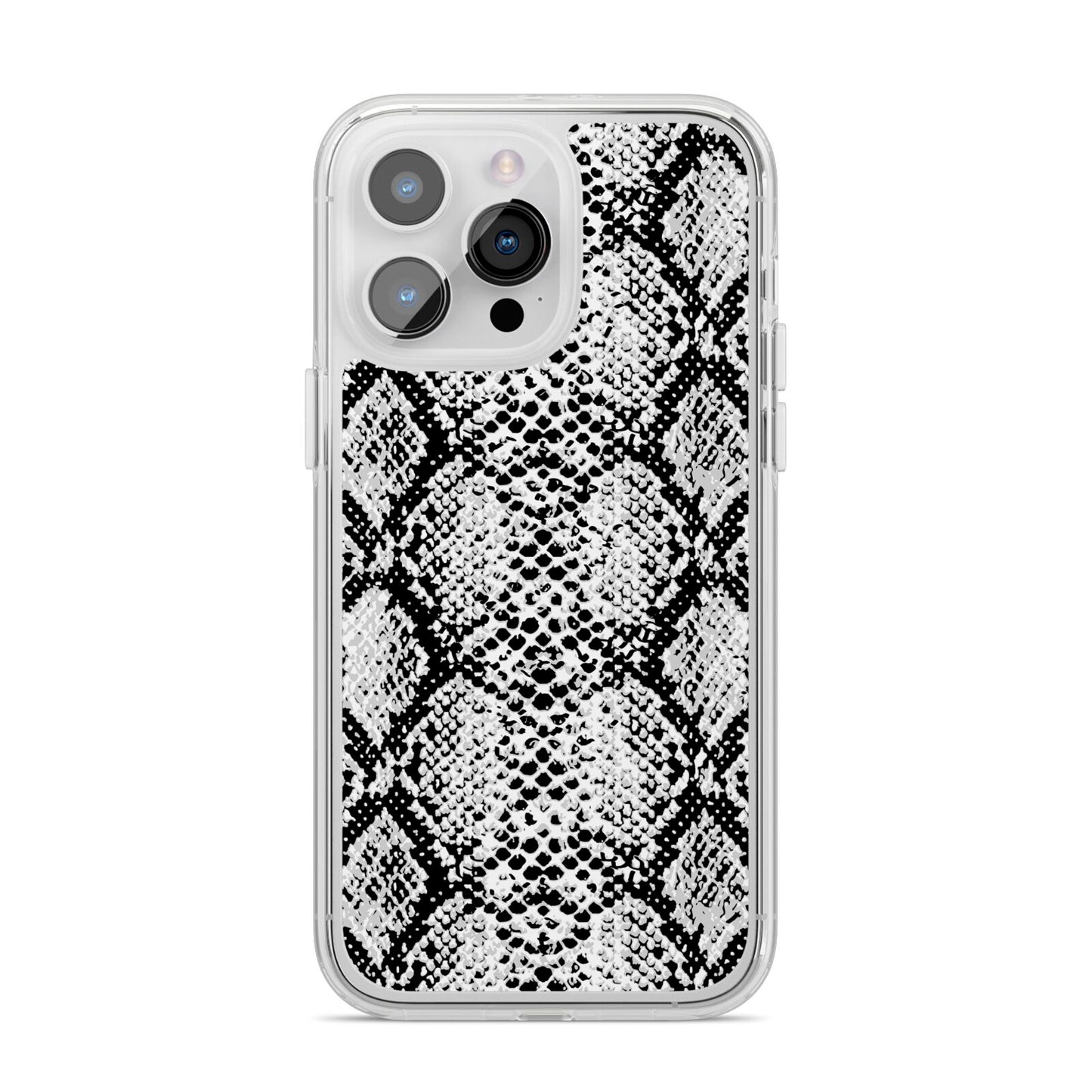 Black Snakeskin iPhone 14 Pro Max Clear Tough Case Silver