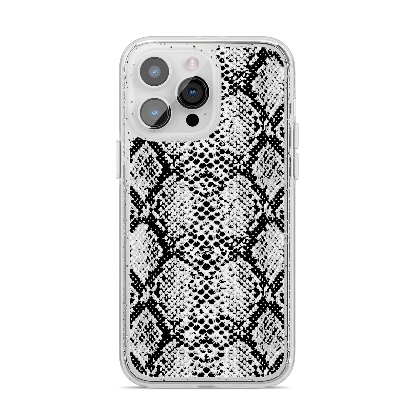 Black Snakeskin iPhone 14 Pro Max Glitter Tough Case Silver