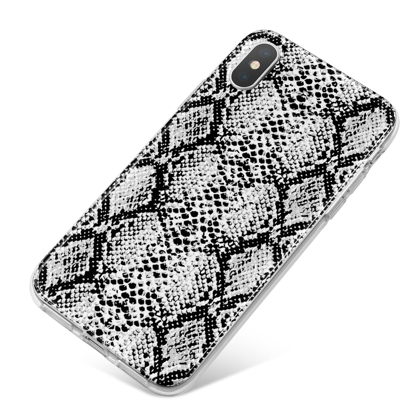 Black Snakeskin iPhone X Bumper Case on Silver iPhone