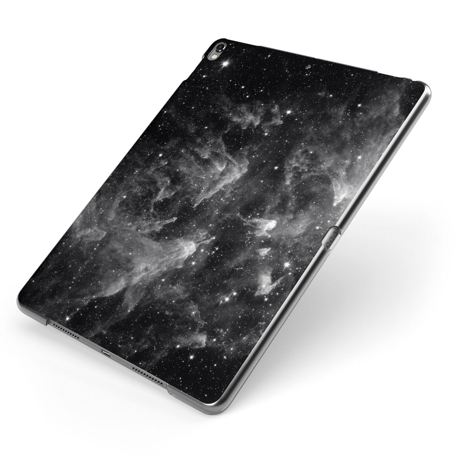 Black Space Apple iPad Case on Grey iPad Side View