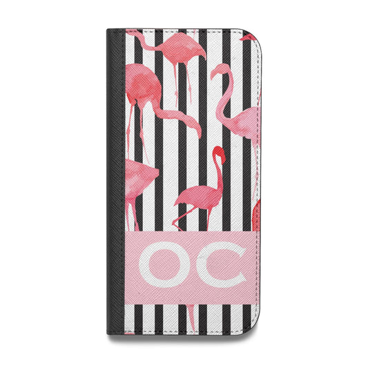 Black Striped Flamingo Vegan Leather Flip Samsung Case