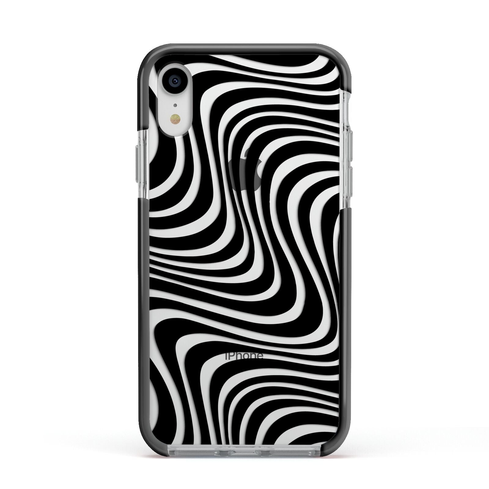 Black Wave Apple iPhone XR Impact Case Black Edge on Silver Phone