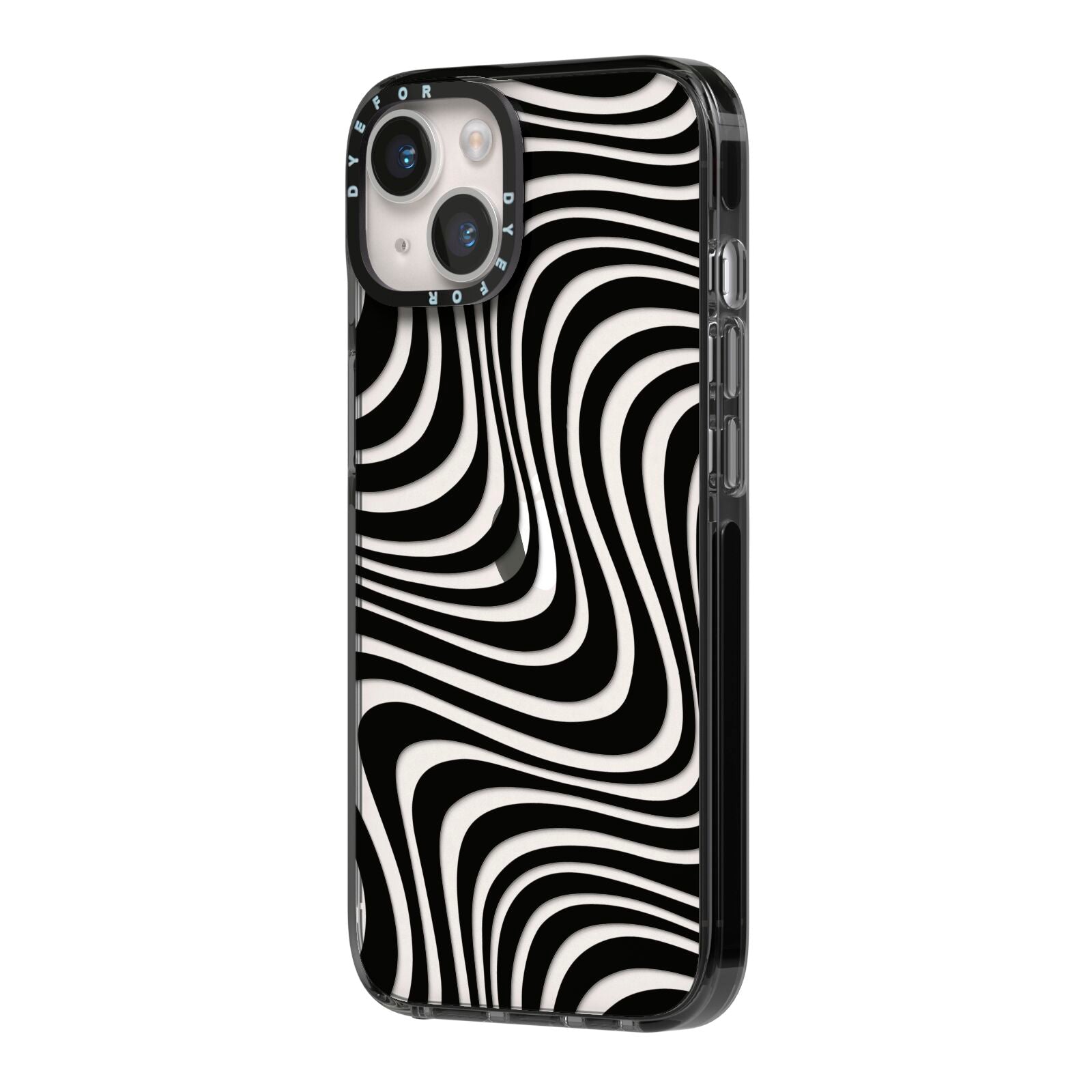 Black Wave iPhone 14 Black Impact Case Side Angle on Silver phone