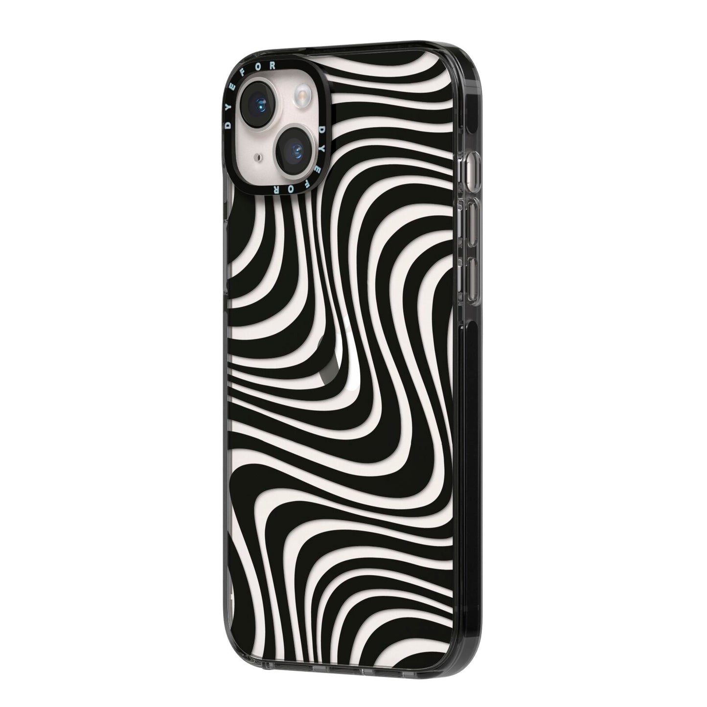 Black Wave iPhone 14 Plus Black Impact Case Side Angle on Silver phone