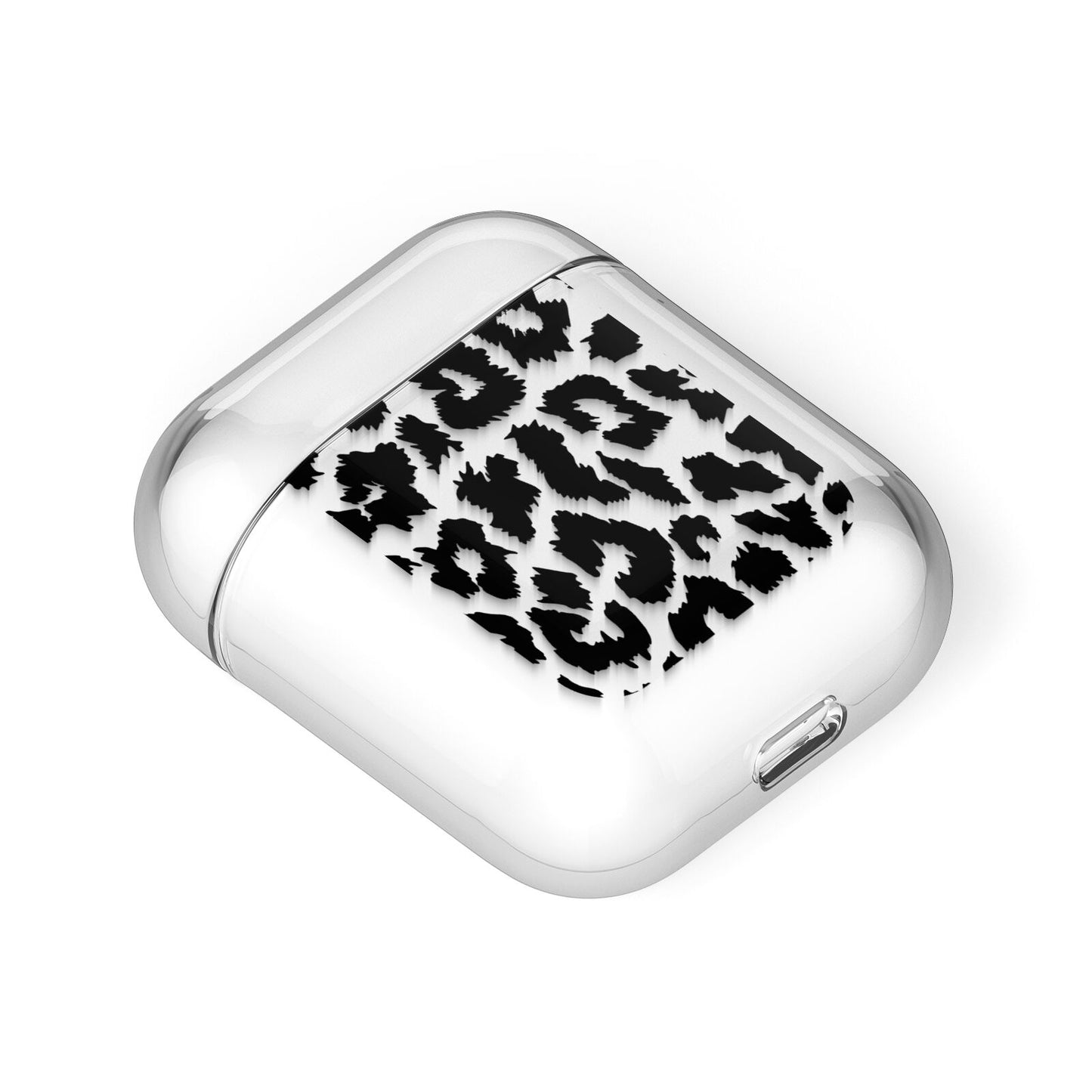 Black White Leopard Print AirPods Case Laid Flat