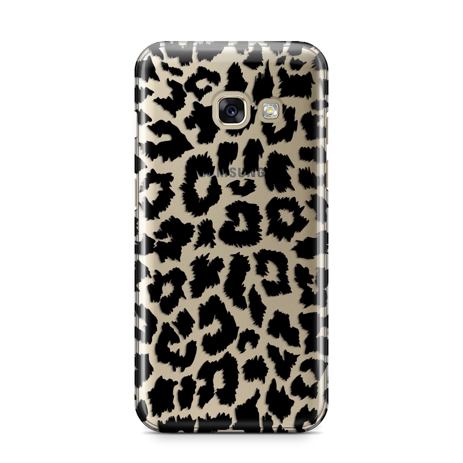 Black White Leopard Print Samsung Galaxy A3 2017 Case on gold phone