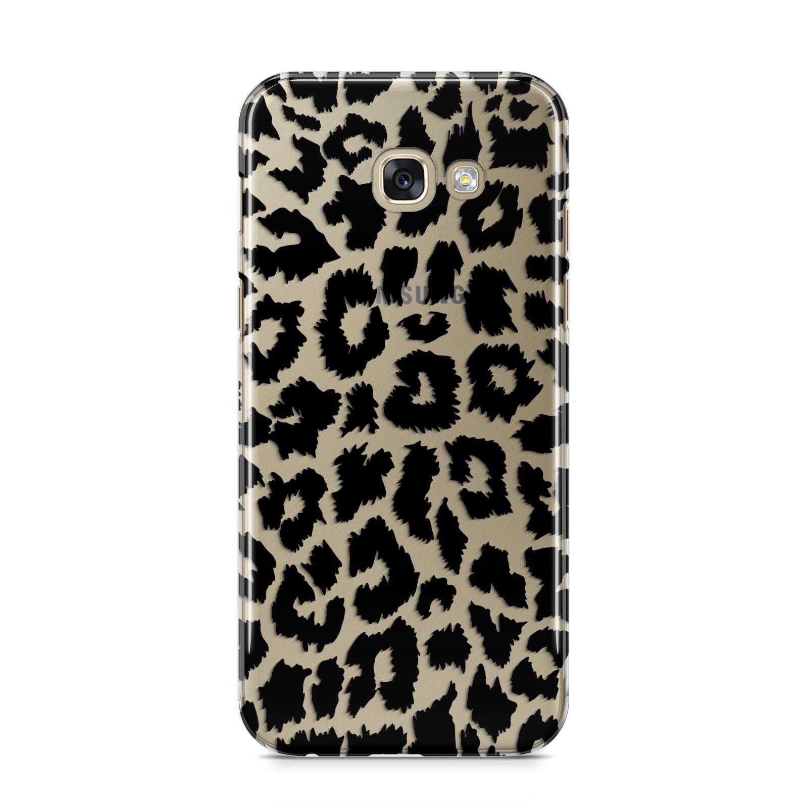 Black White Leopard Print Samsung Galaxy A5 2017 Case on gold phone