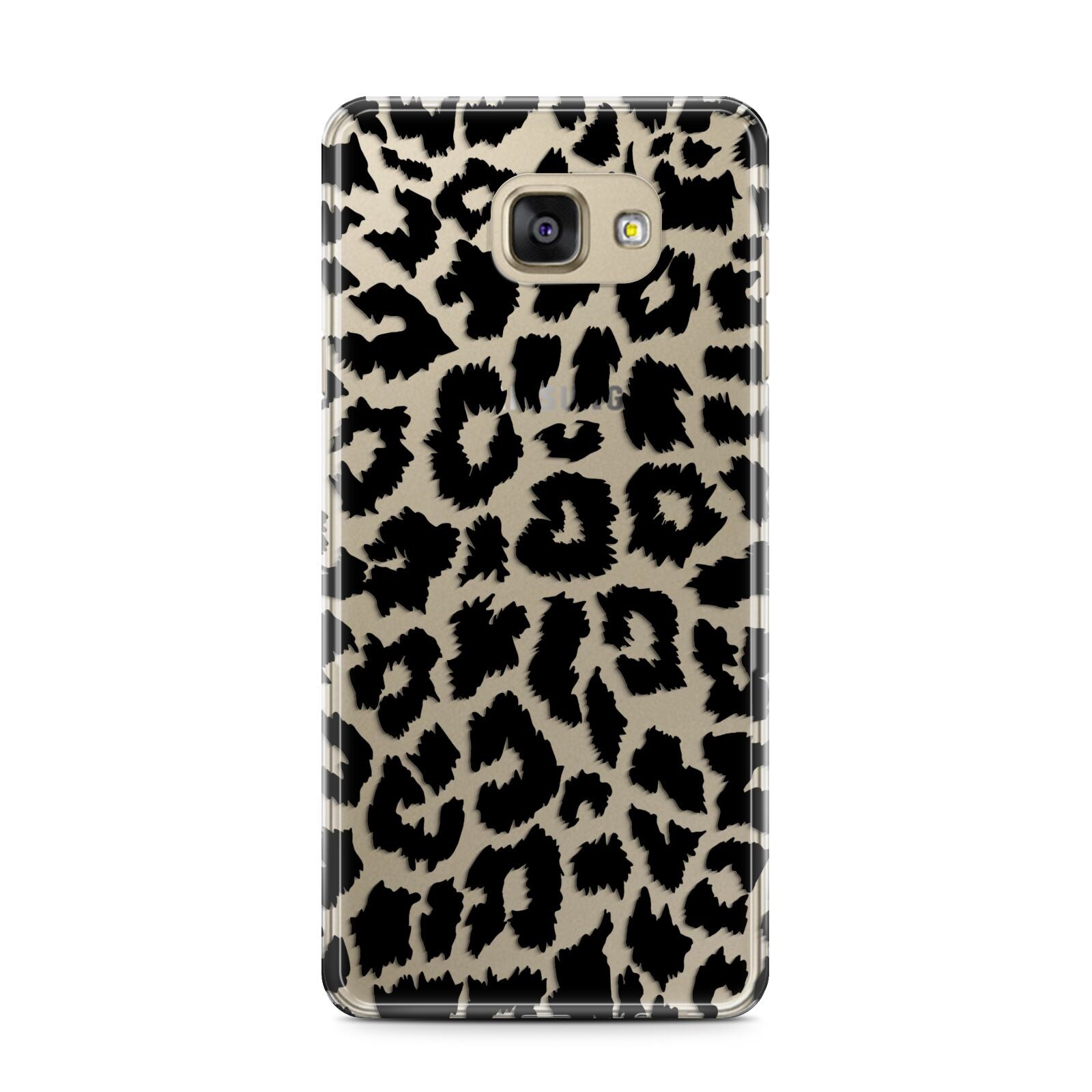 Black White Leopard Print Samsung Galaxy A7 2016 Case on gold phone