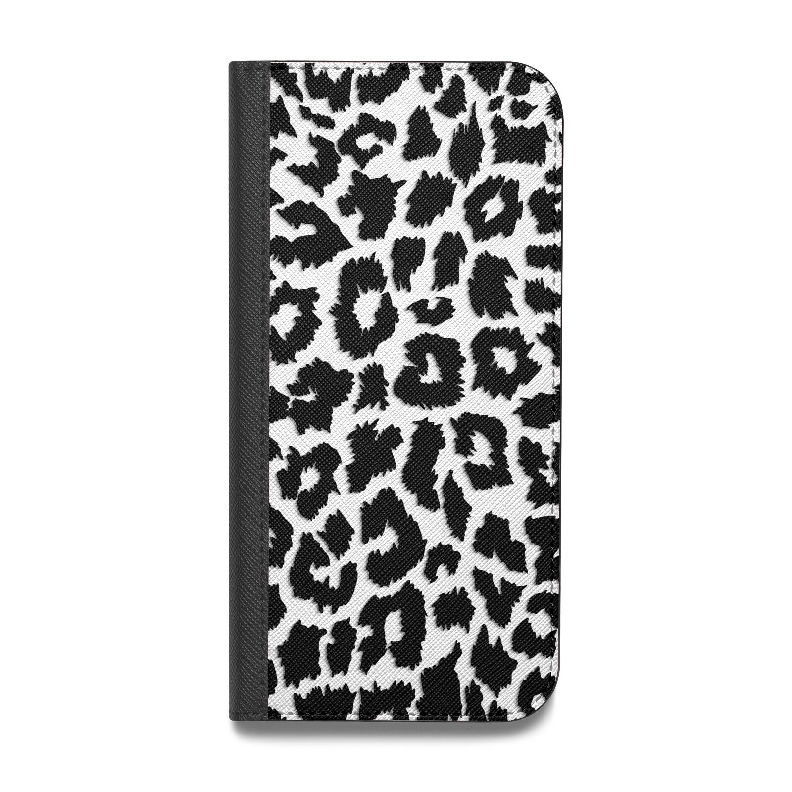 Black White Leopard Print Vegan Leather Flip iPhone Case