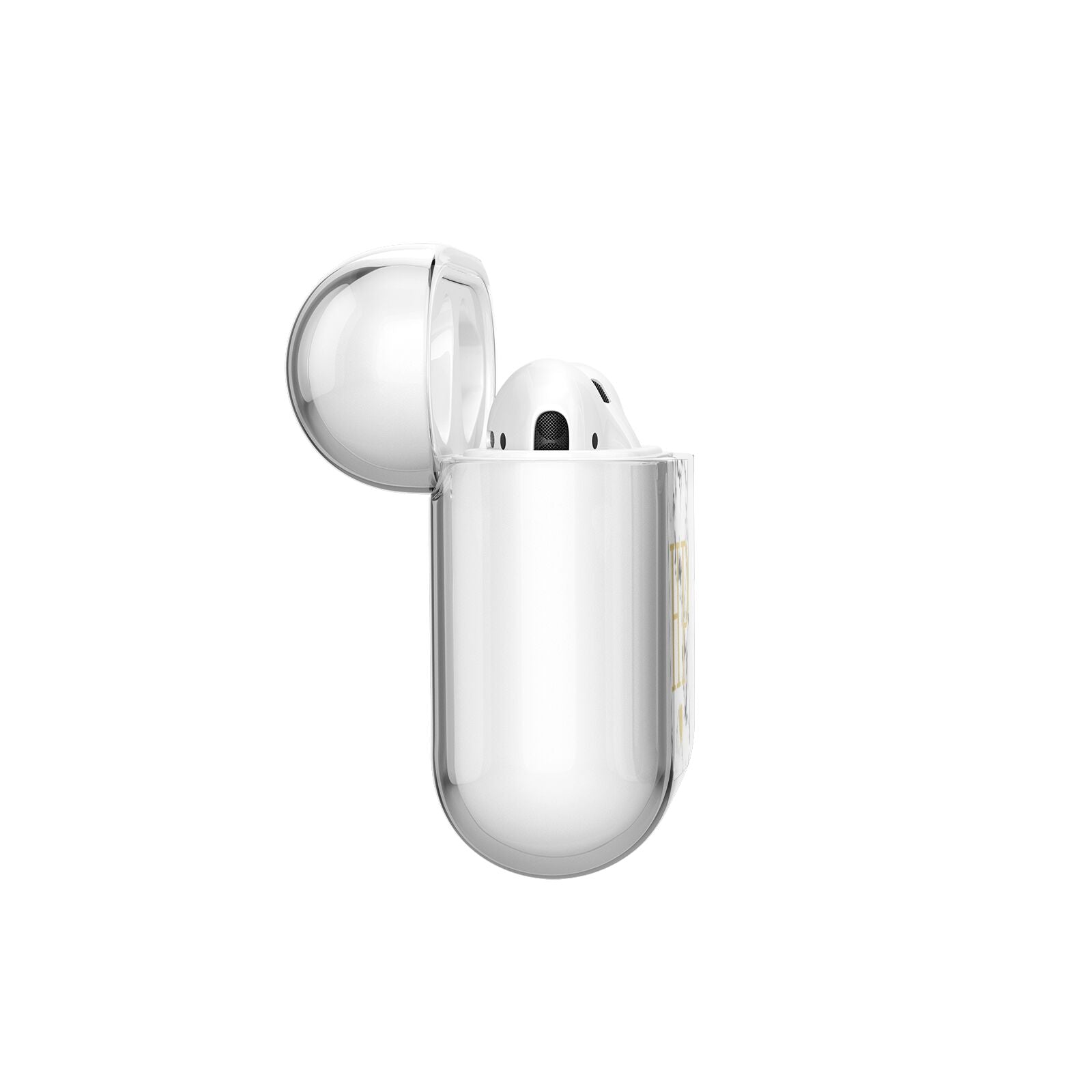 Black White Marble Gold Monogram AirPods Case Side Angle