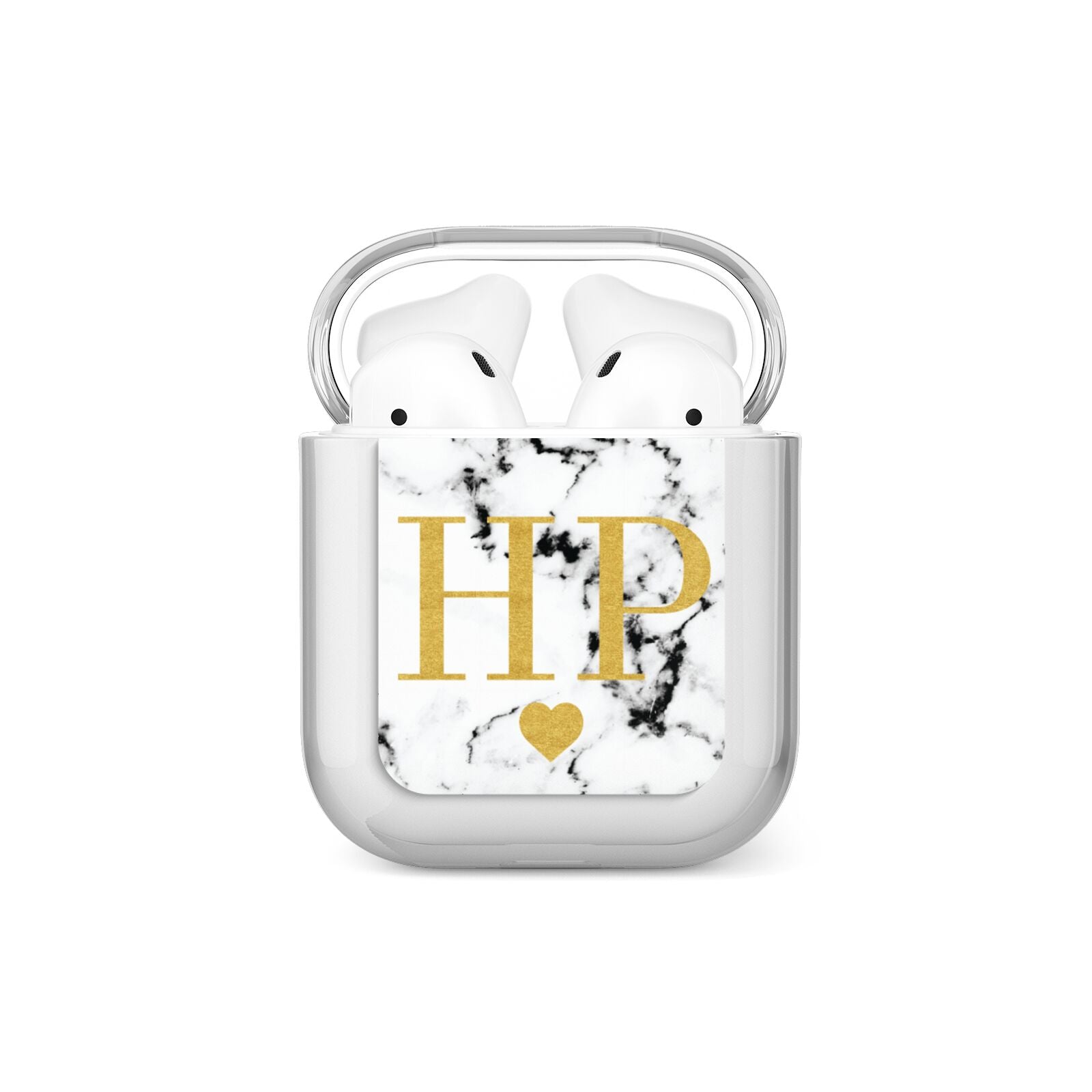 Black White Marble Gold Monogram AirPods Case