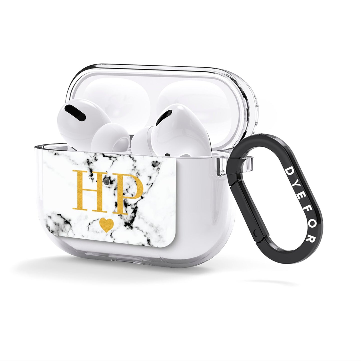 Black White Marble Gold Monogram AirPods Clear Case 3rd Gen Side Image