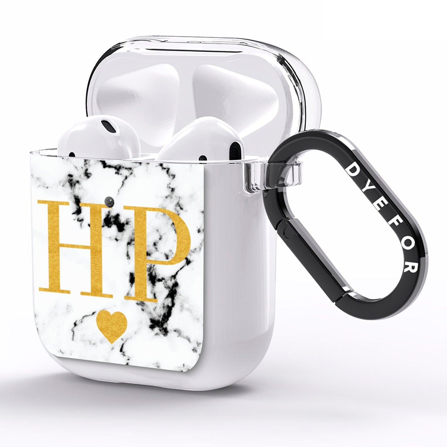 Black White Marble Gold Monogram AirPods Clear Case Side Image