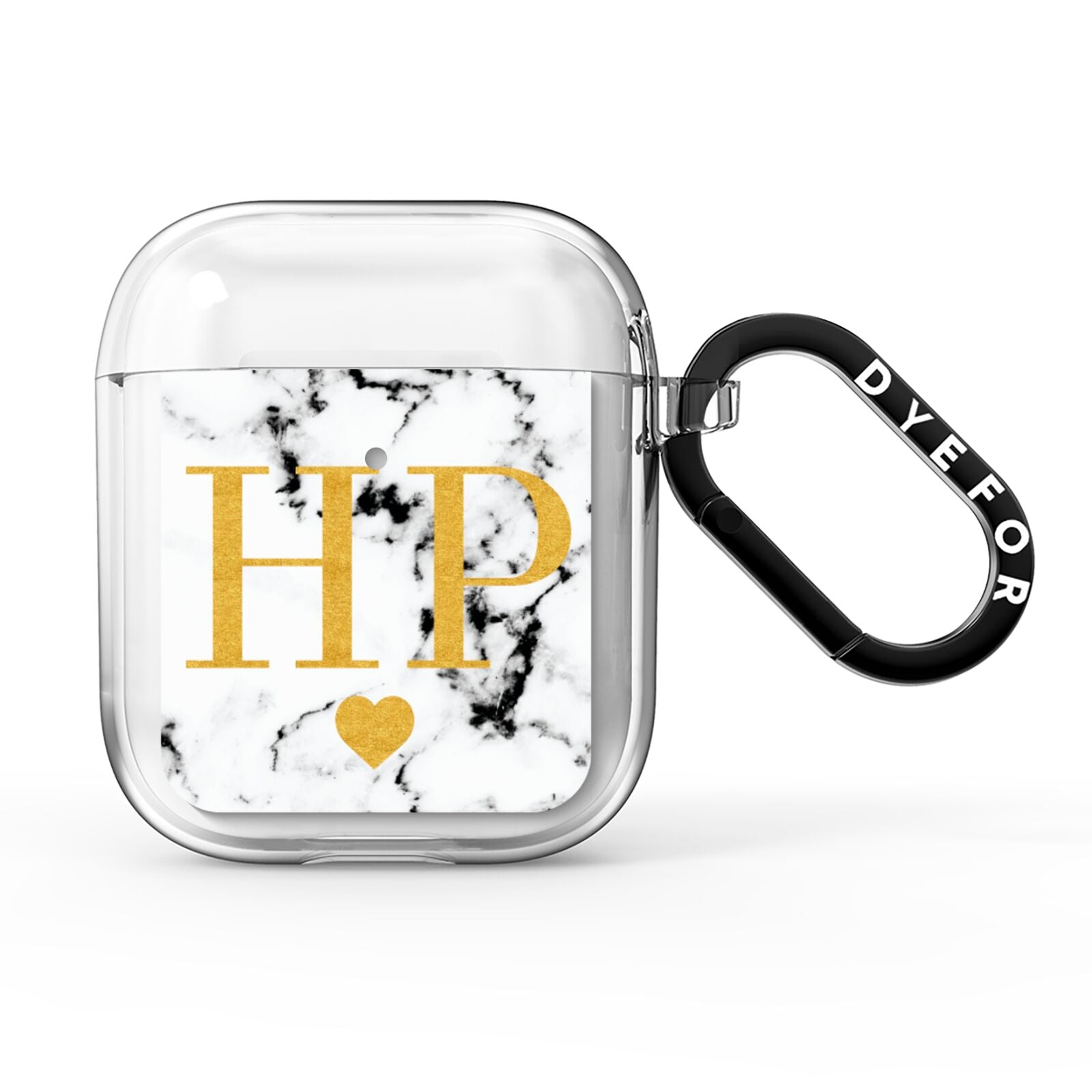 Black White Marble Gold Monogram AirPods Clear Case