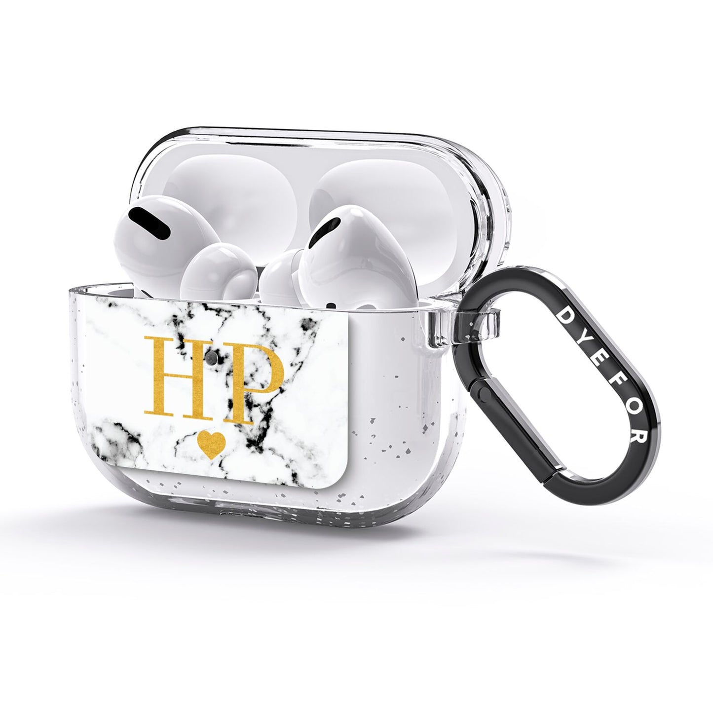 Black White Marble Gold Monogram AirPods Glitter Case 3rd Gen Side Image