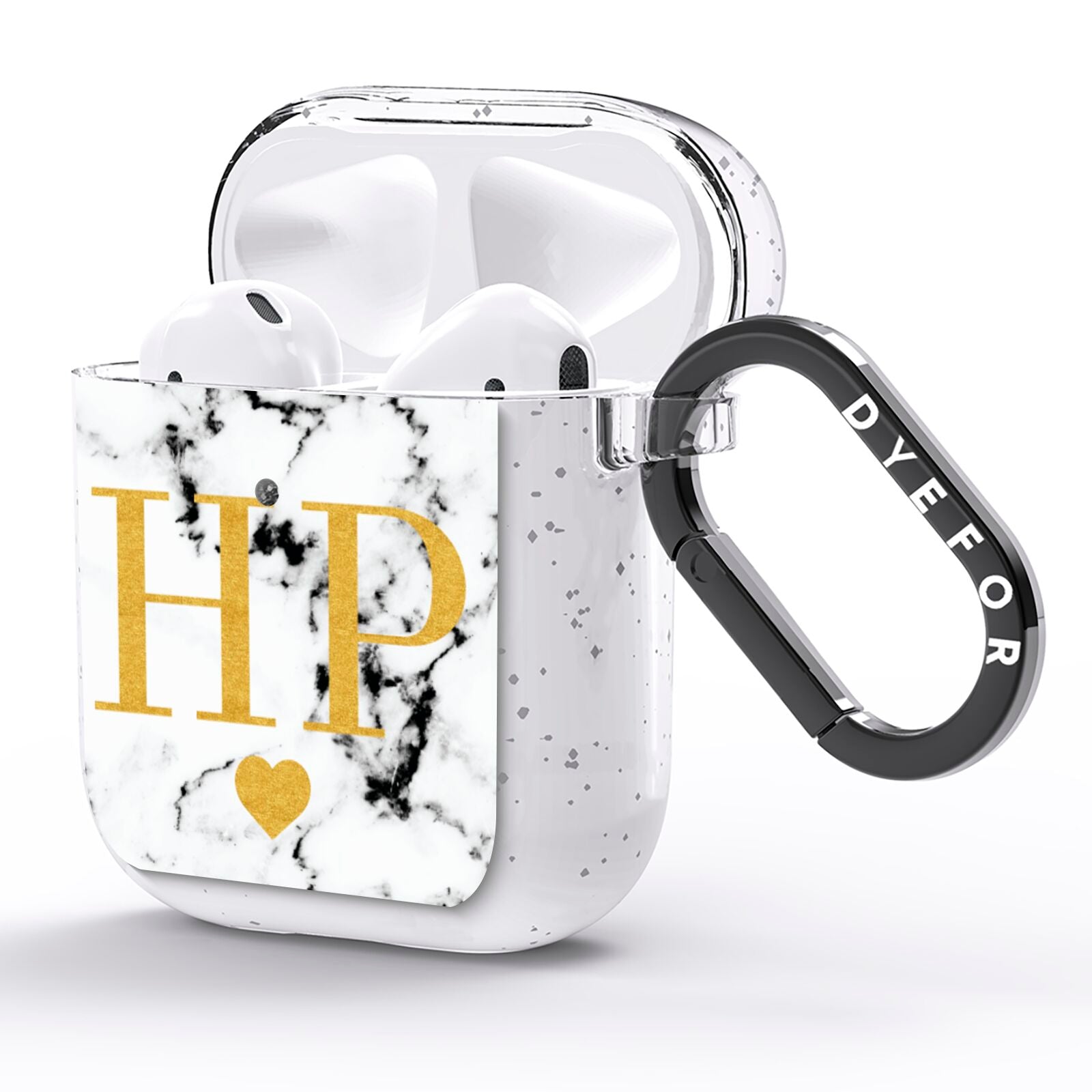 Black White Marble Gold Monogram AirPods Glitter Case Side Image