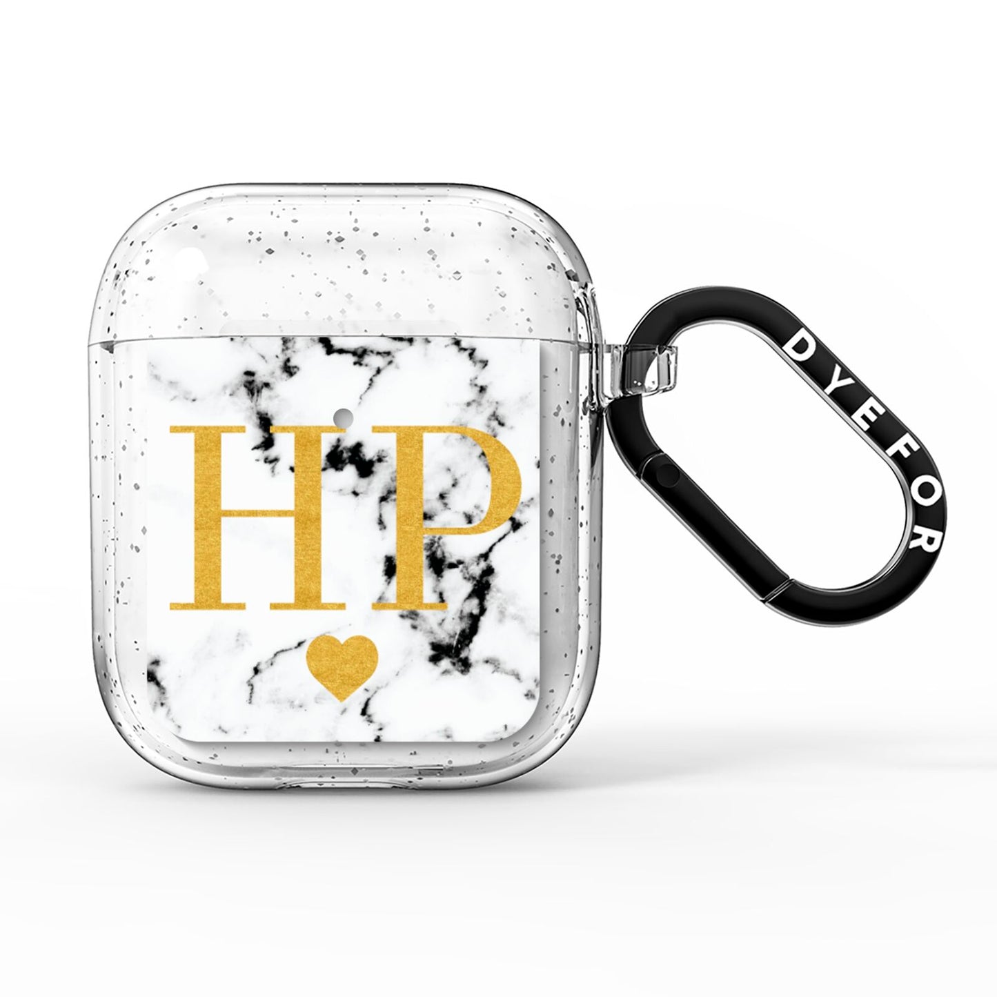 Black White Marble Gold Monogram AirPods Glitter Case