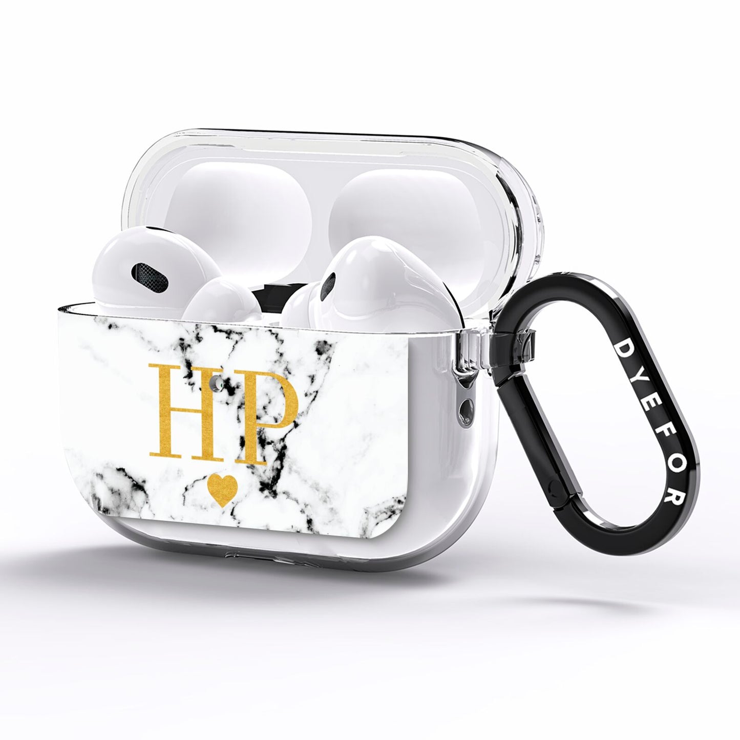 Black White Marble Gold Monogram AirPods Pro Clear Case Side Image