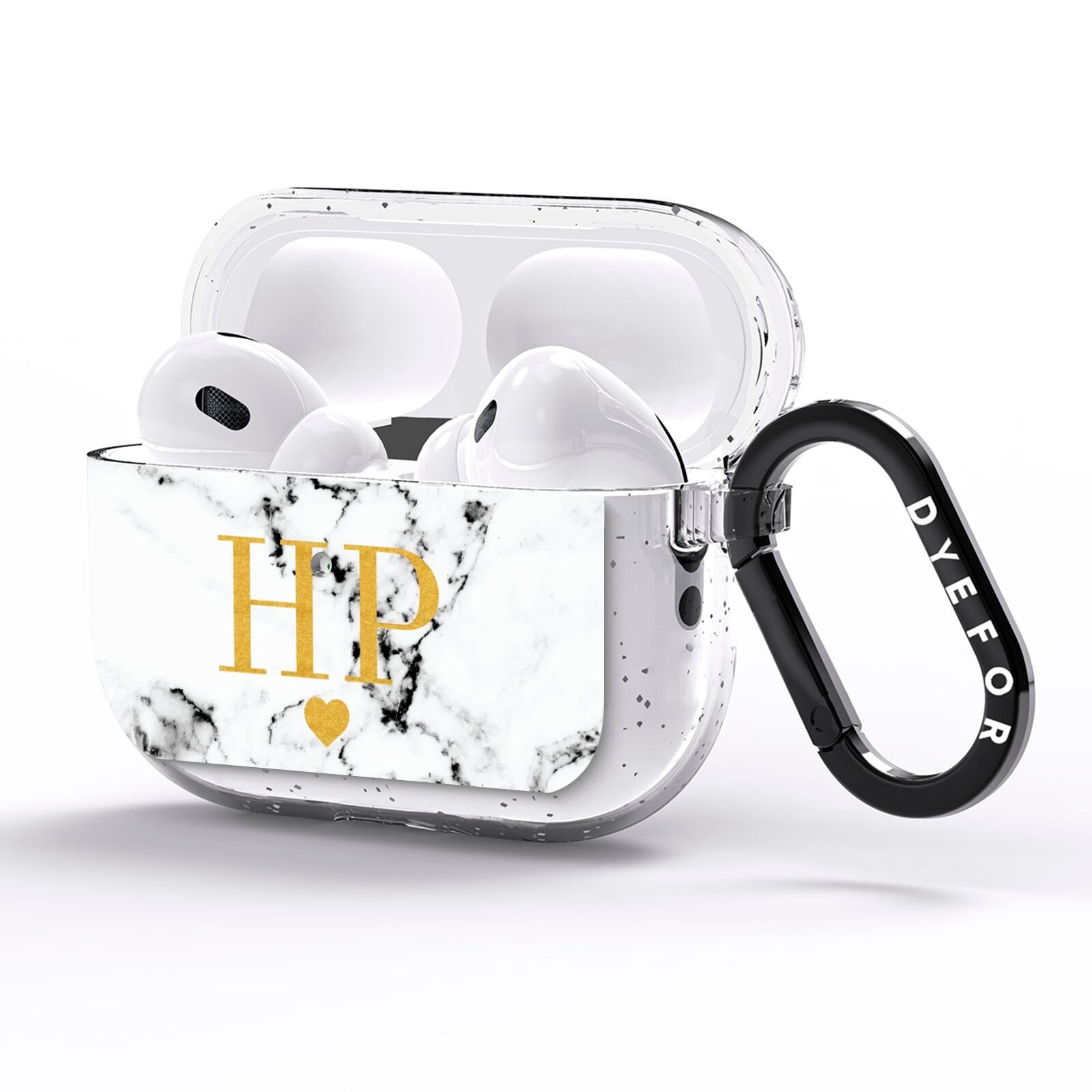 Black White Marble Gold Monogram AirPods Pro Glitter Case Side Image