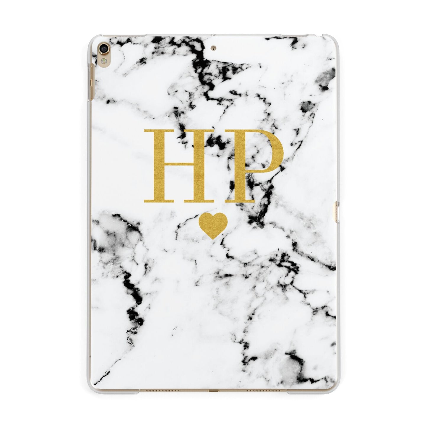 Black White Marble Gold Monogram Apple iPad Gold Case