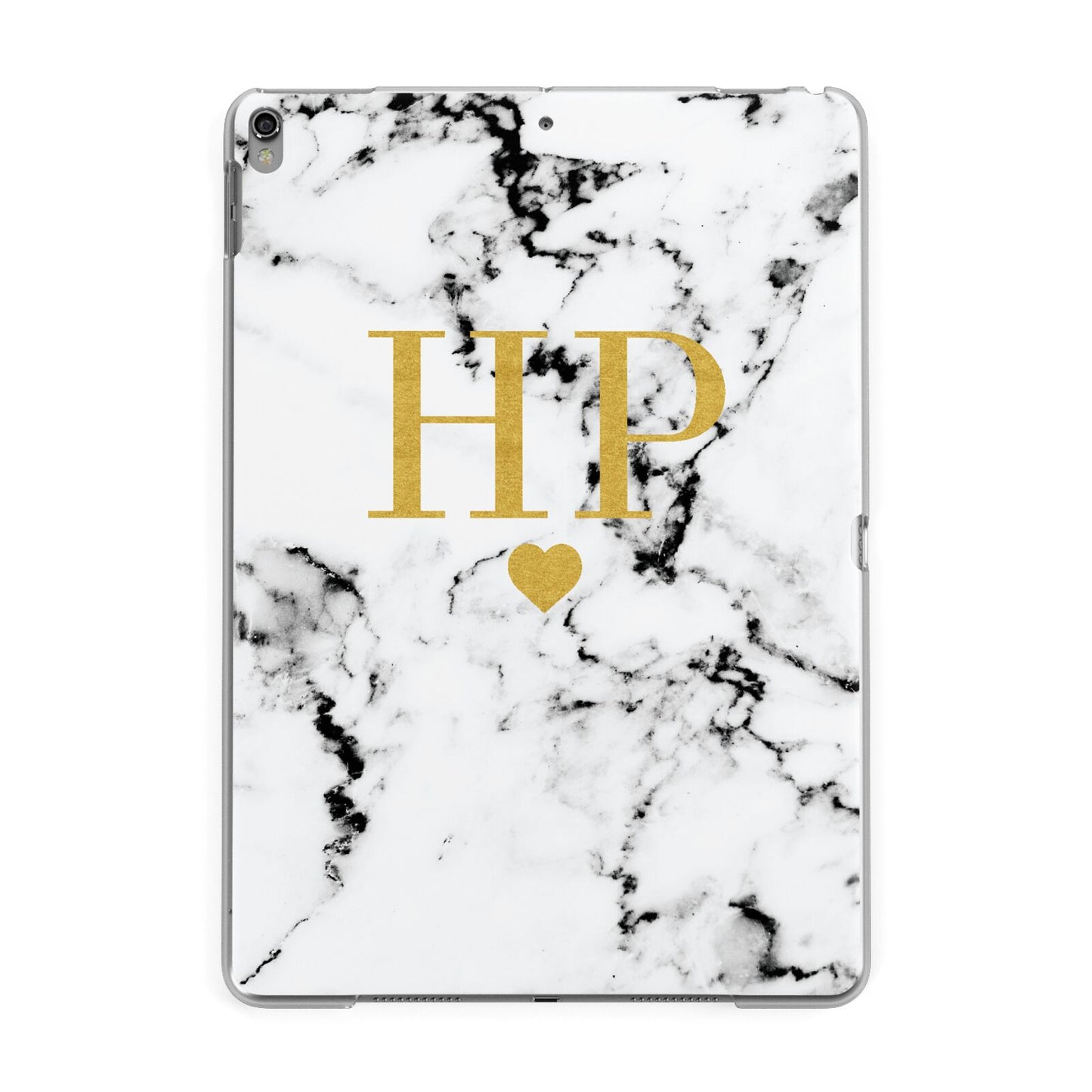 Black White Marble Gold Monogram Apple iPad Grey Case