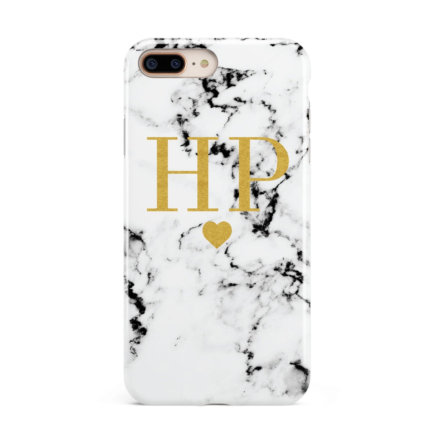 Black White Marble Gold Monogram Apple iPhone 7 8 Plus 3D Tough Case