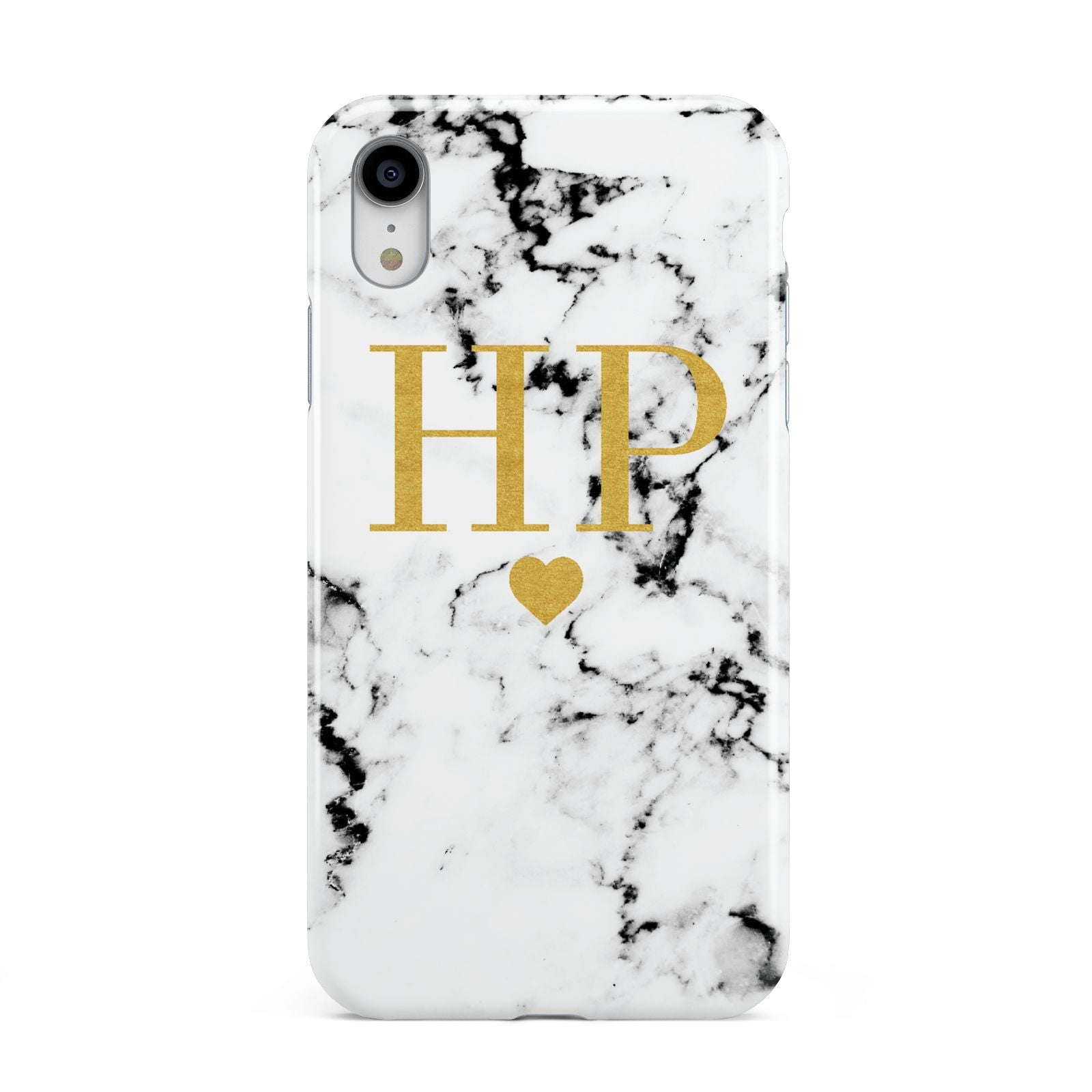 Black White Marble Gold Monogram Apple iPhone XR White 3D Tough Case