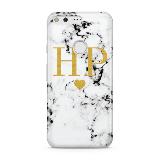 Black White Marble Gold Monogram Google Pixel Case