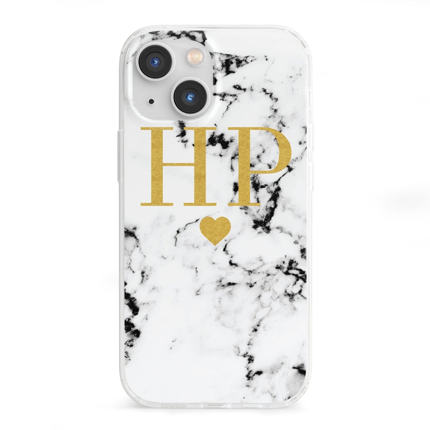 Black White Marble Gold Monogram iPhone 13 Mini Clear Bumper Case