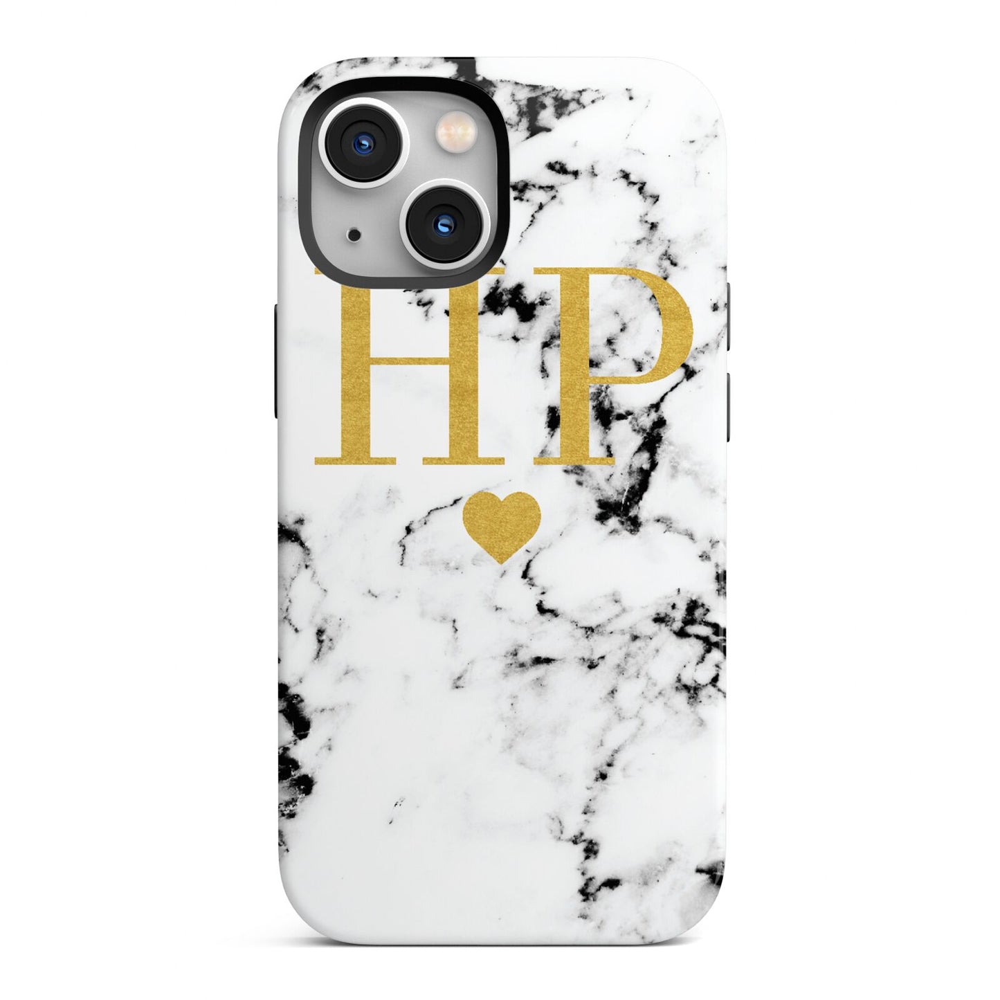 Black White Marble Gold Monogram iPhone 13 Mini Full Wrap 3D Tough Case