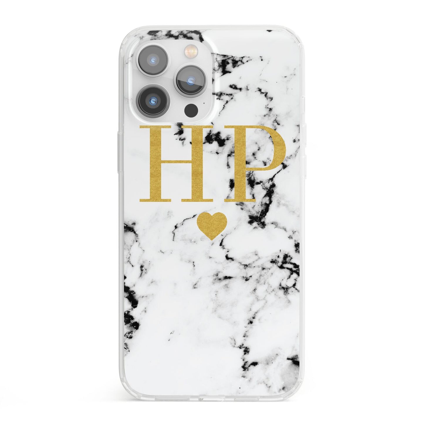 Black White Marble Gold Monogram iPhone 13 Pro Max Clear Bumper Case