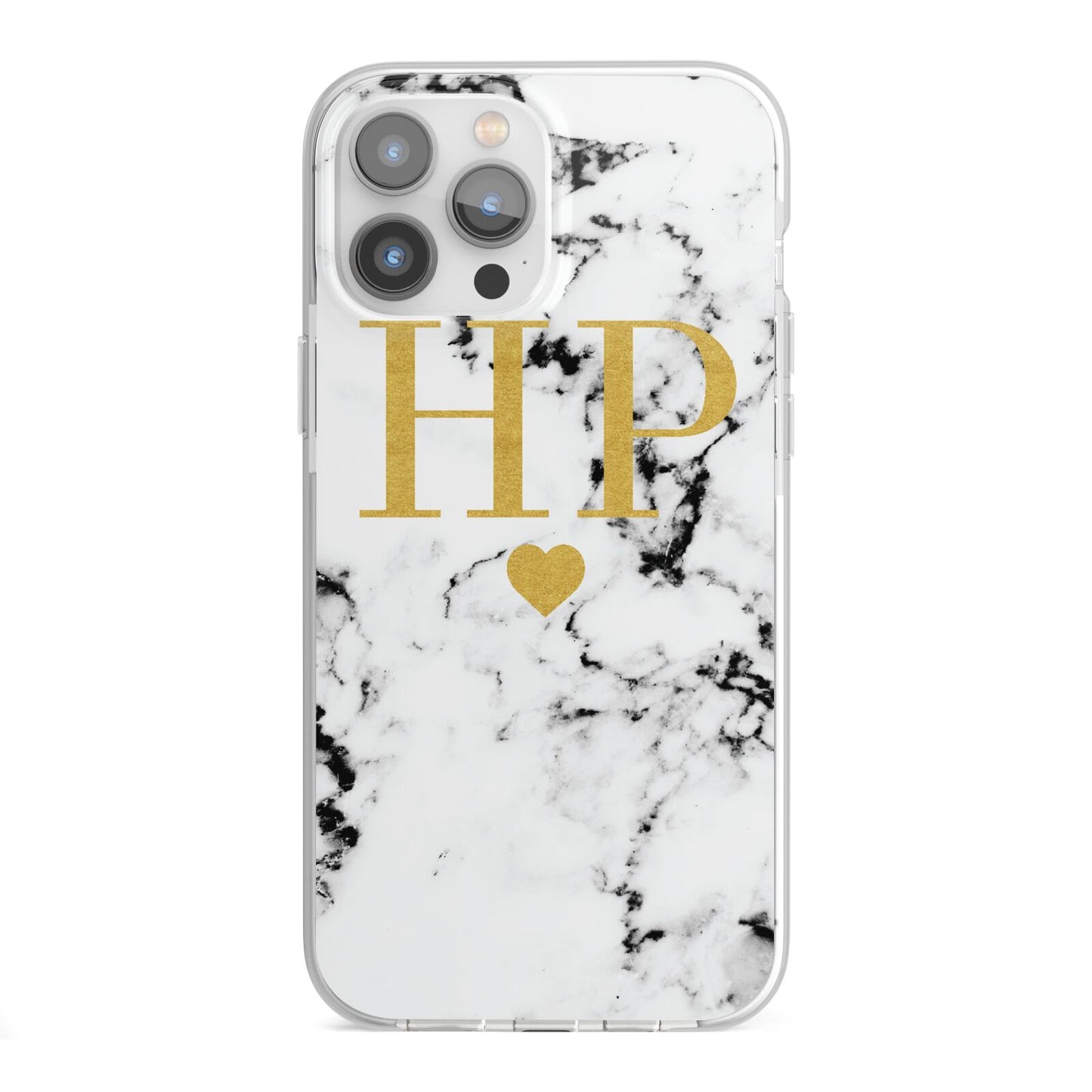 Black White Marble Gold Monogram iPhone 13 Pro Max TPU Impact Case with White Edges