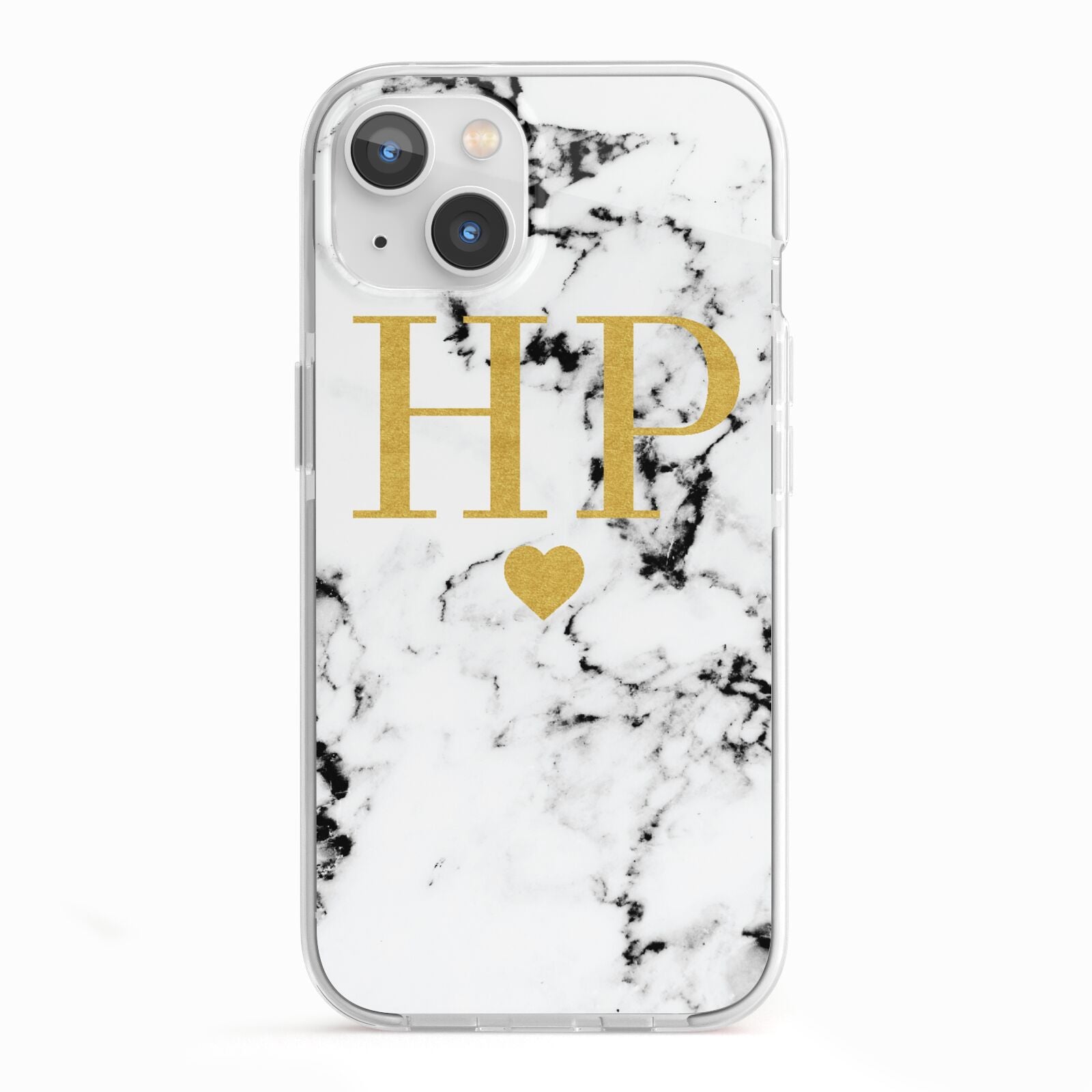 Black White Marble Gold Monogram iPhone 13 TPU Impact Case with White Edges