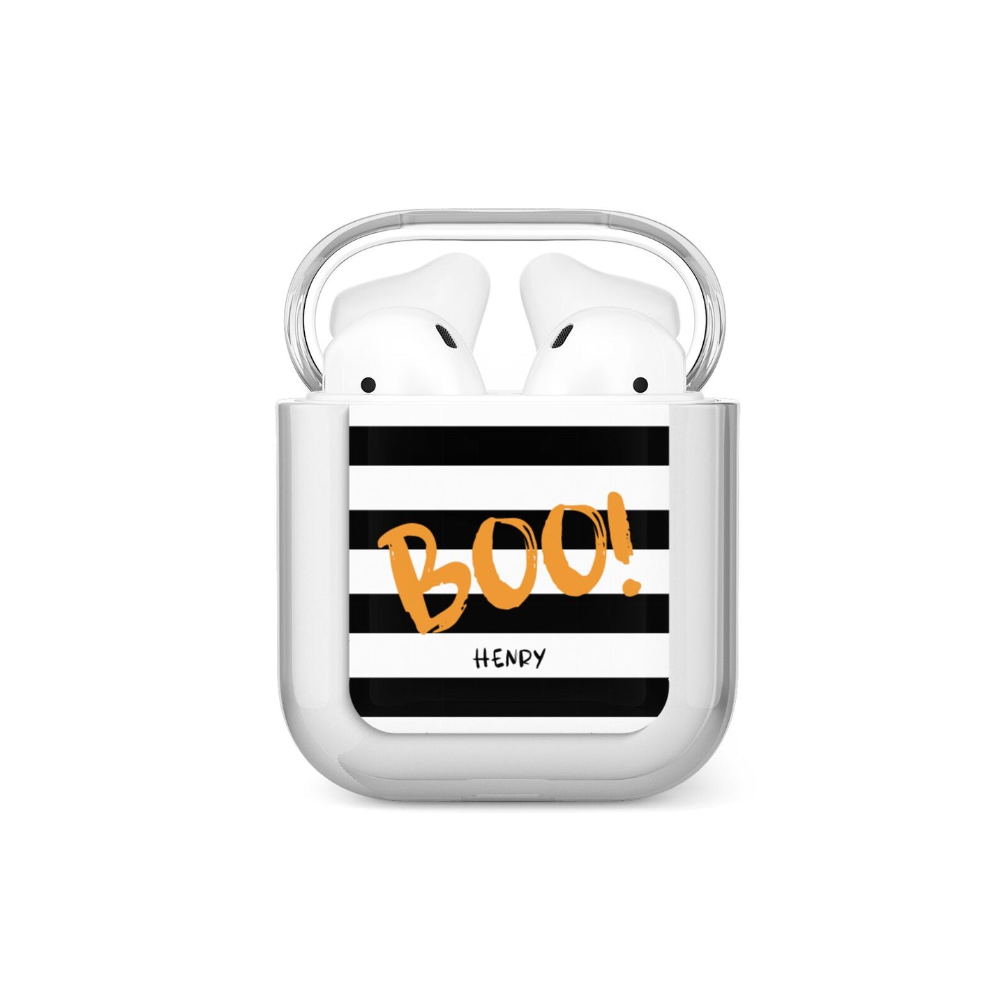 Black White Striped Boo AirPods Case