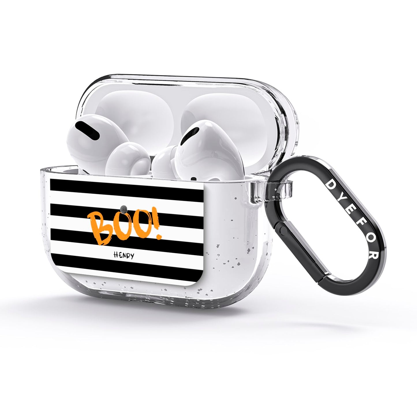 Black White Striped Boo AirPods Glitter Case 3rd Gen Side Image