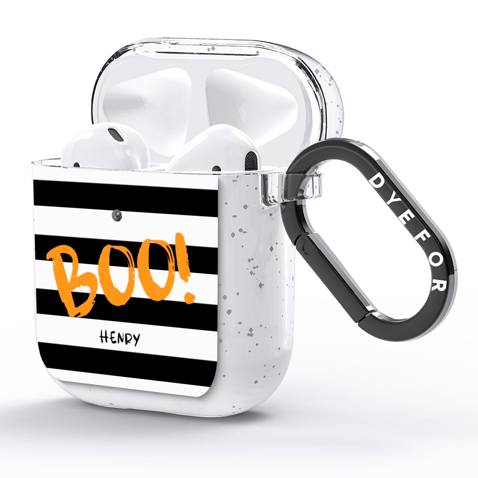 Black White Striped Boo AirPods Glitter Case Side Image