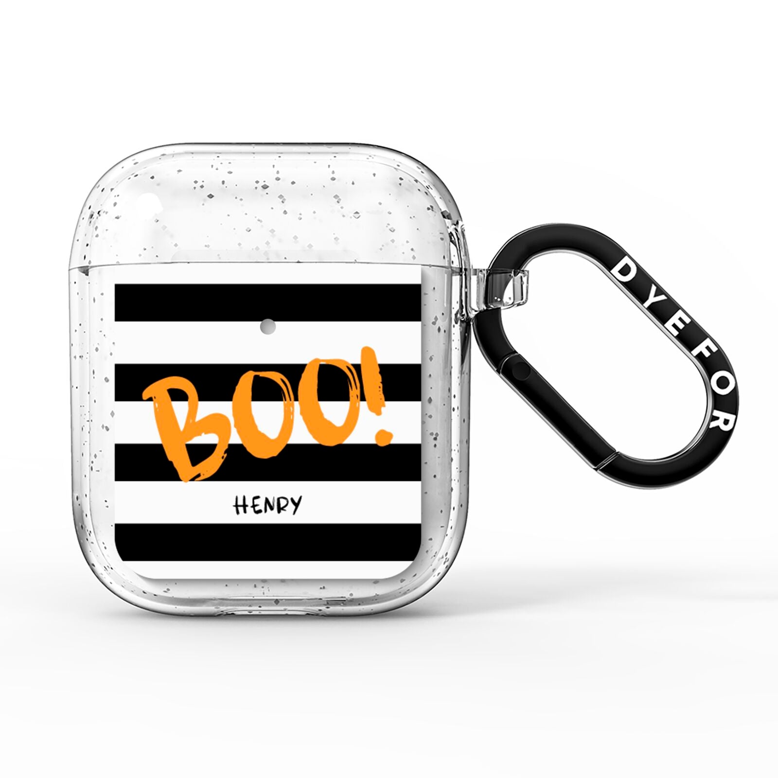 Black White Striped Boo AirPods Glitter Case