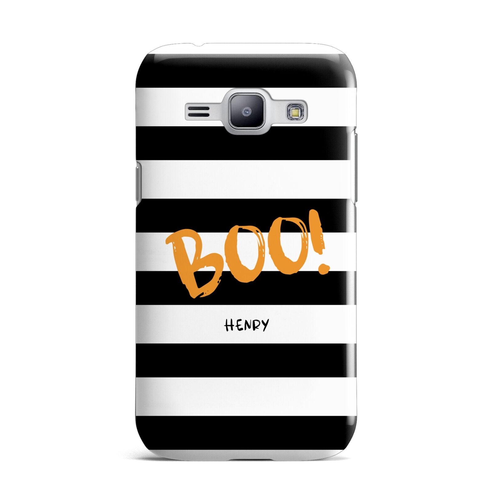 Black White Striped Boo Samsung Galaxy J1 2015 Case