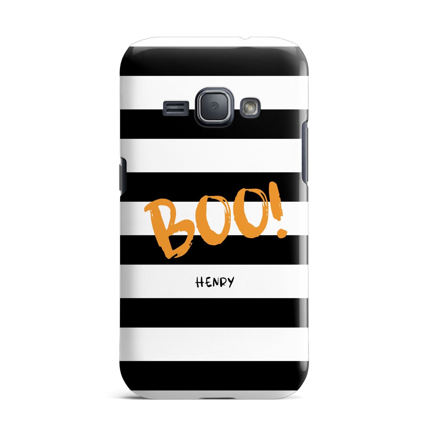 Black White Striped Boo Samsung Galaxy J1 2016 Case