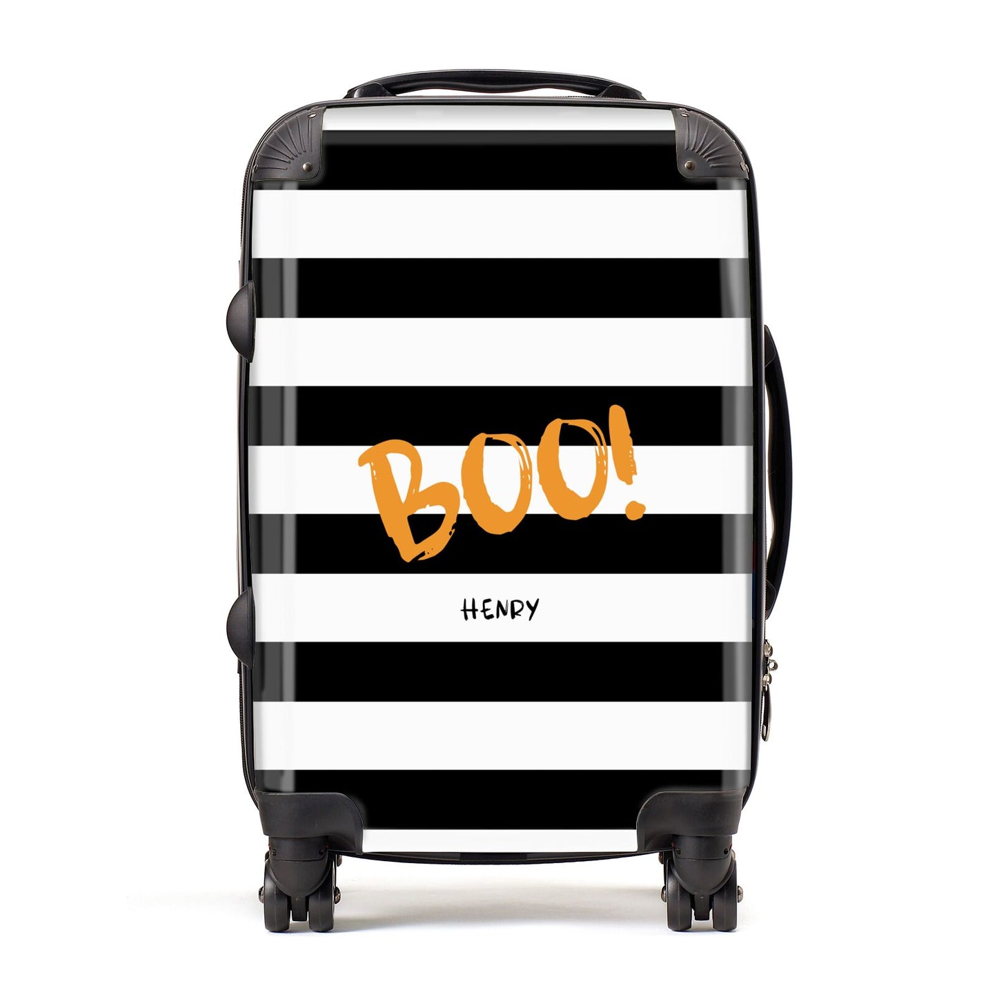 Black White Striped Boo Suitcase