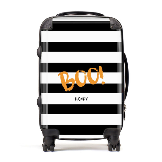 Black White Striped Boo Suitcase