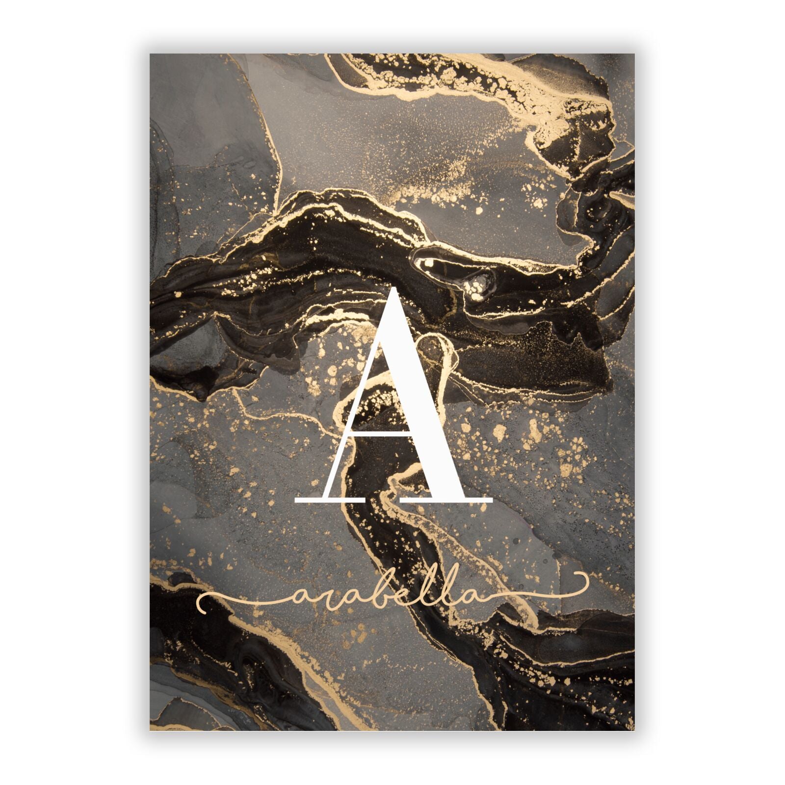 Black and Gold Marble A5 Flat Greetings Card