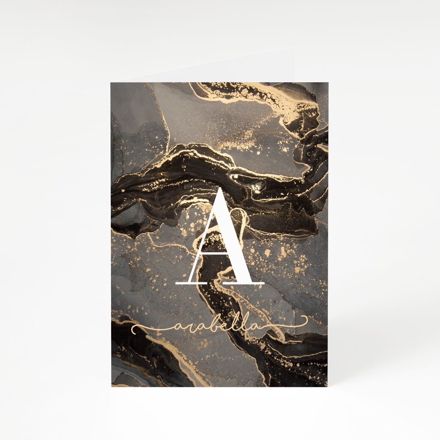 Black and Gold Marble A5 Greetings Card