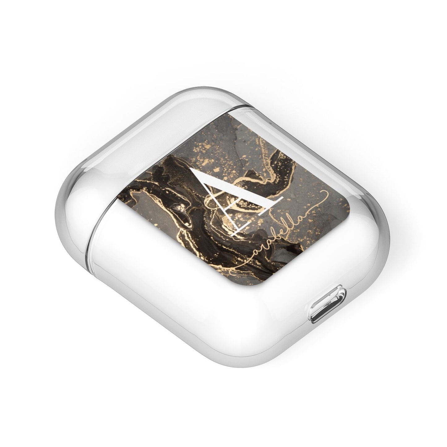 Black and Gold Marble AirPods Case Laid Flat