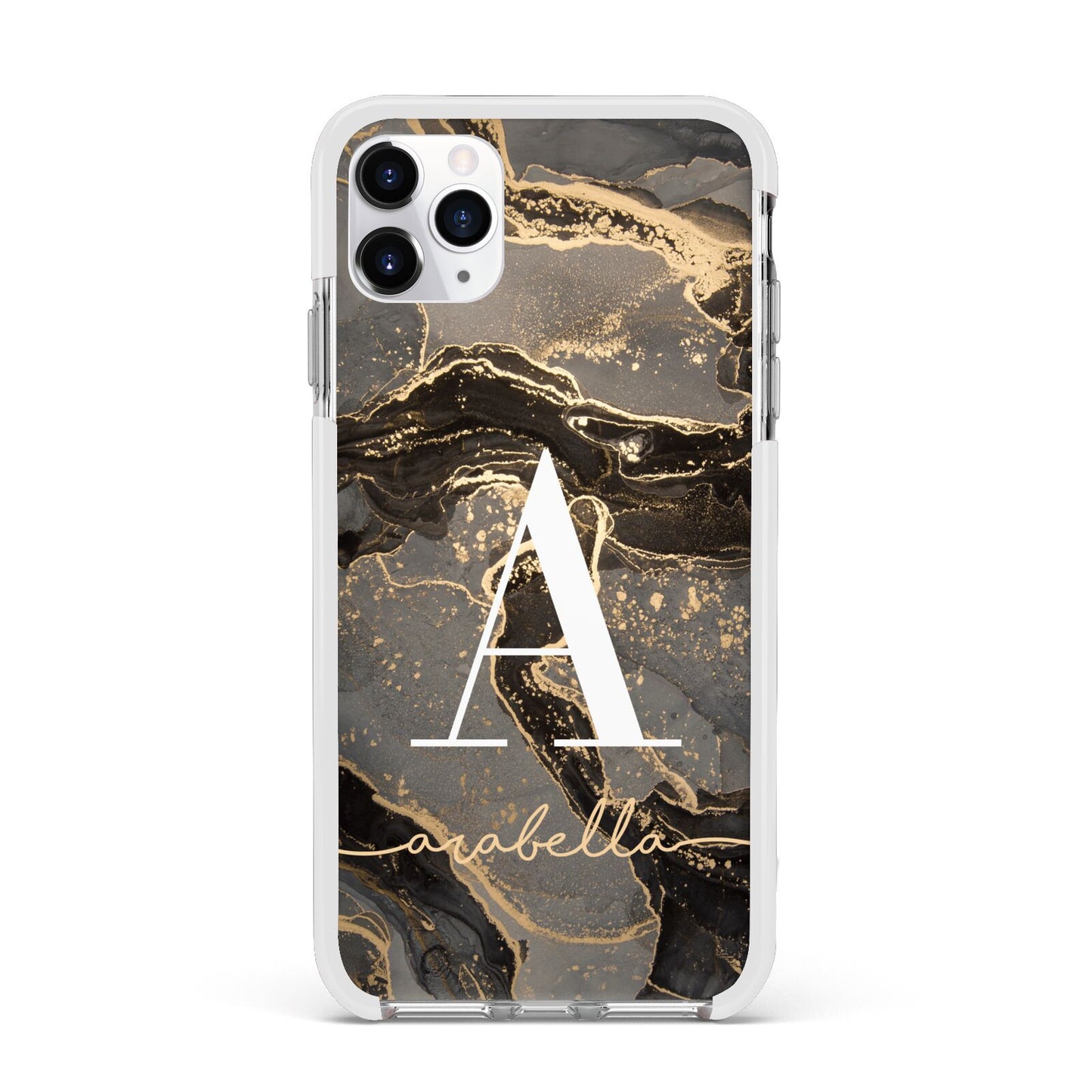 Black and Gold Marble Apple iPhone 11 Pro Max in Silver with White Impact Case