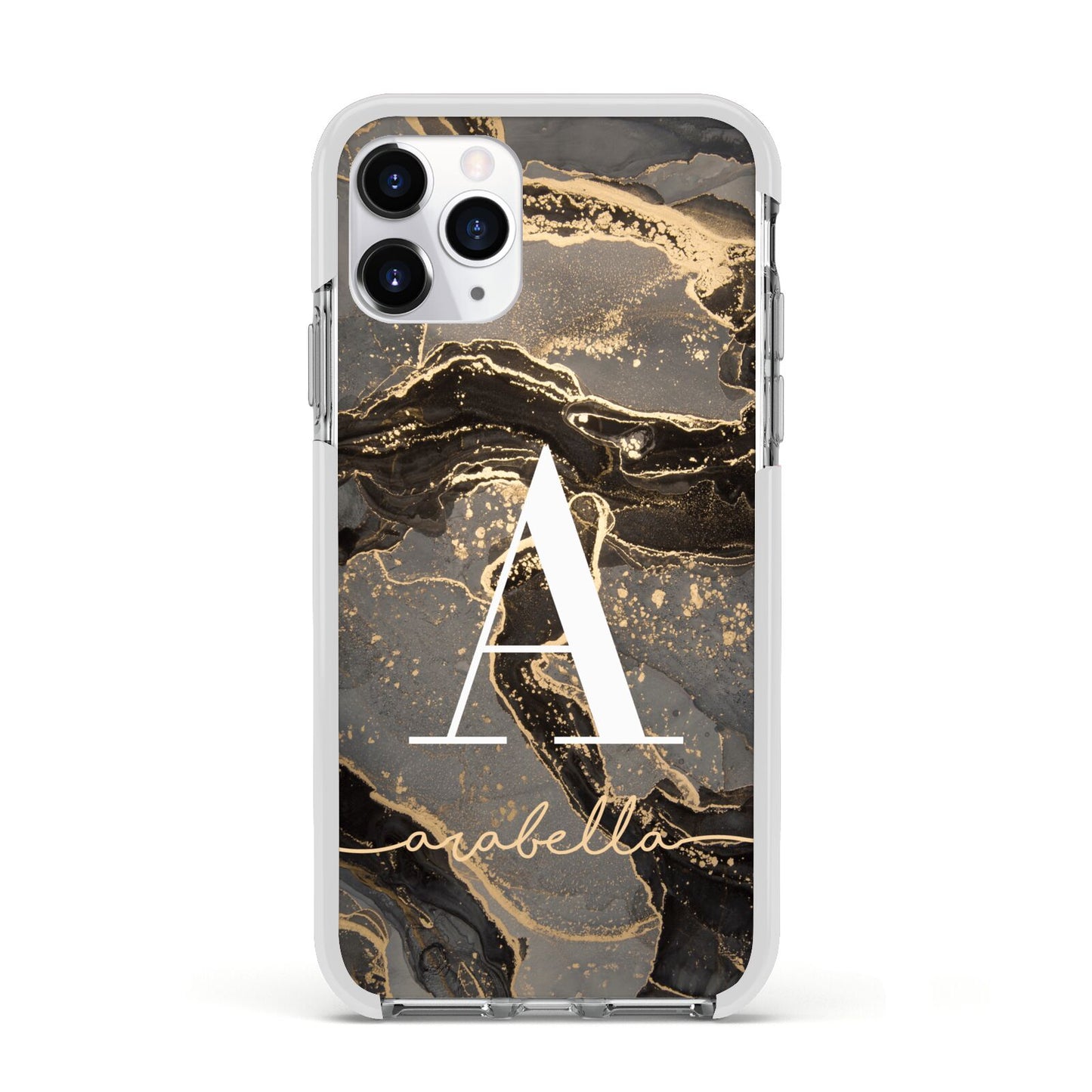 Black and Gold Marble Apple iPhone 11 Pro in Silver with White Impact Case