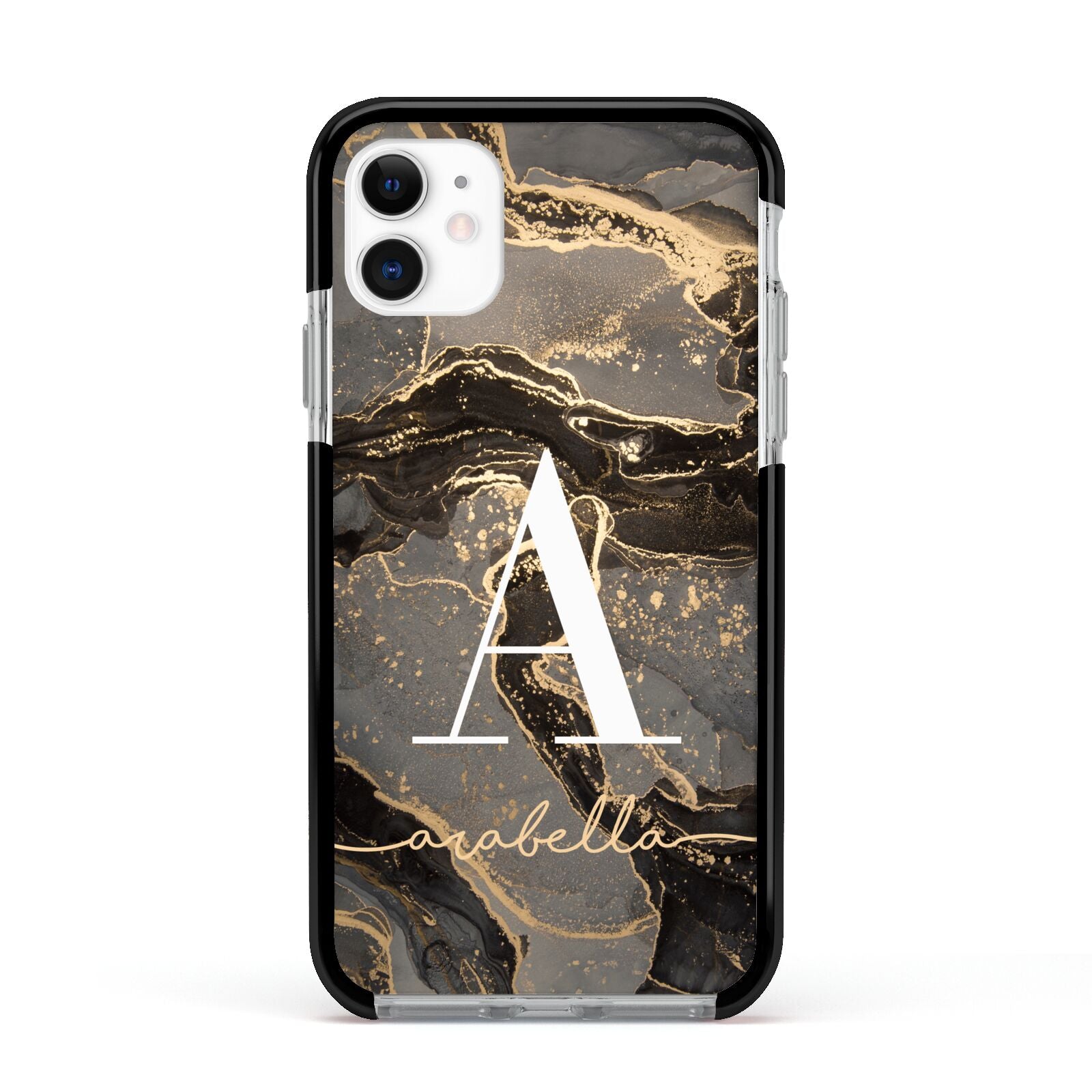 Black and Gold Marble Apple iPhone 11 in White with Black Impact Case