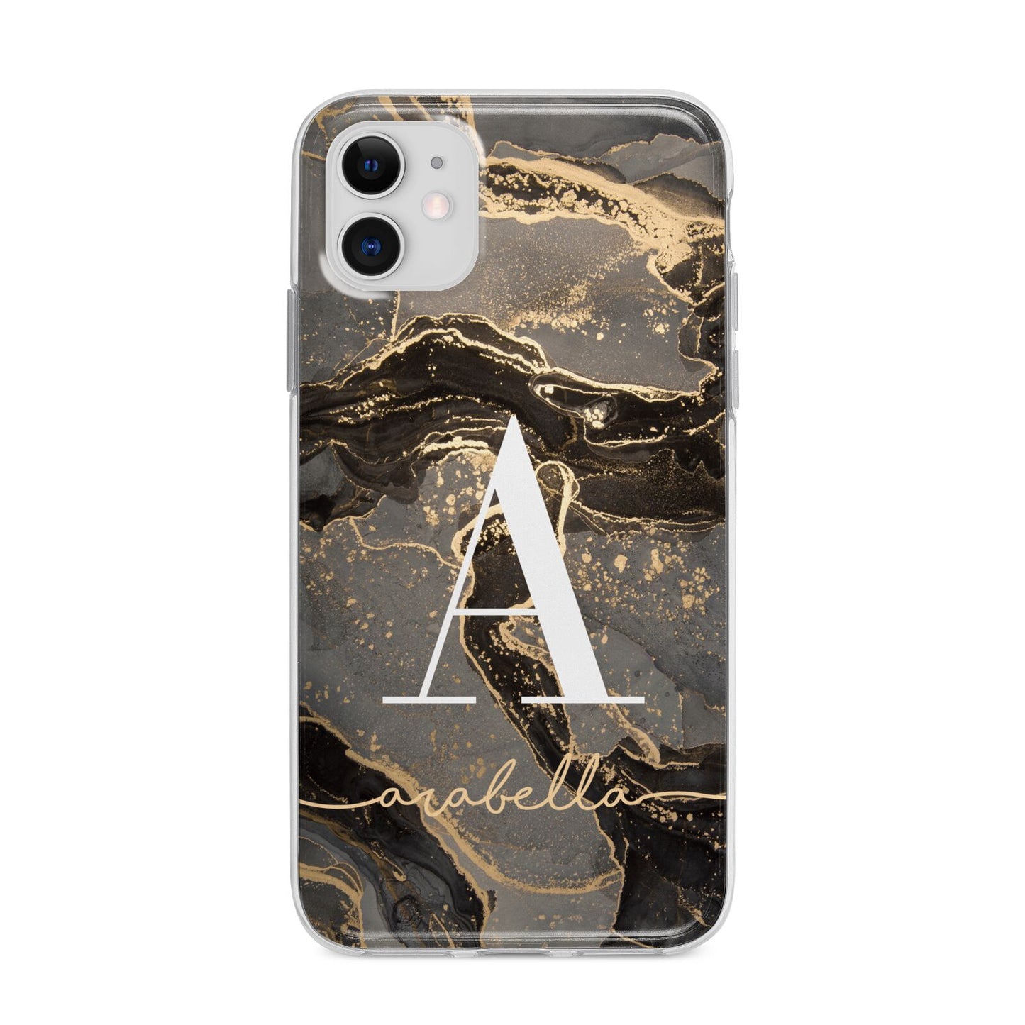 Black and Gold Marble Apple iPhone 11 in White with Bumper Case